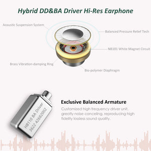 Surfans SE01 IEM Headphone, High-Res Lossless Hybrid Driver in-Ear Monitors Earphone, Noise Isolating Deep Bass Wired Earbuds with 0.78mm 2pin Detachable Cable …
