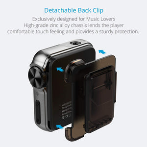 Surfans H10 High Resolution Mp3 Player with Bluetooth：16GB DSD HiFi Lossless Audio Player Metal with Clip for Music Lover and Sports, Support up to 256GB